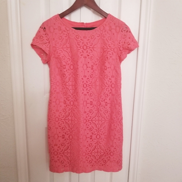 Coral Lace Lined Sheath Dress - Picture 4 of 7